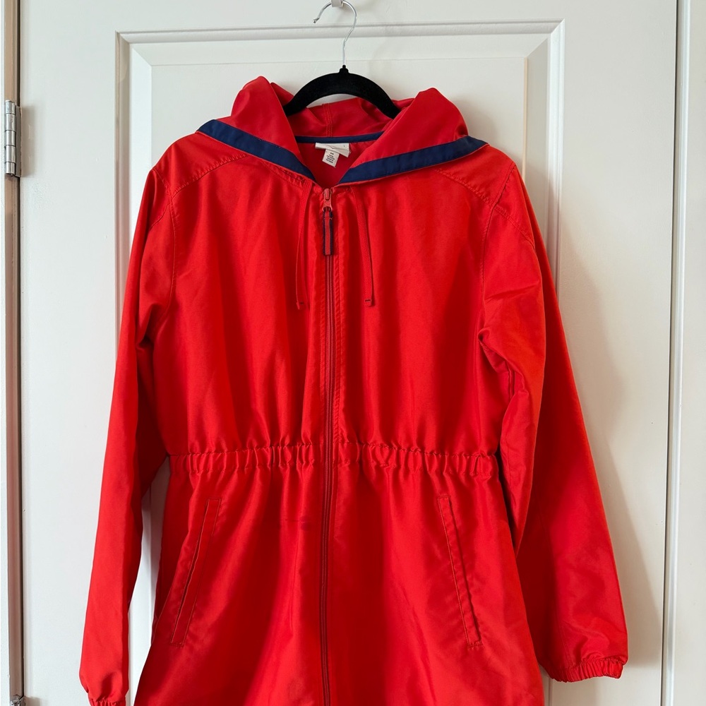 Women's Red Raincoat with Navy Trim